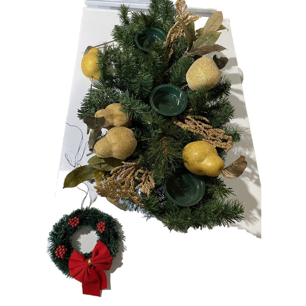 Holiday Christmas‎ 3 Candle Holder Pear Plastic Pine New Years Celebration Snow